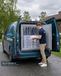 Slik leveres Gourmetlaks 250g porsjoner i fremtiden - illustrasjon av Fiskehandlerens leveringsbil